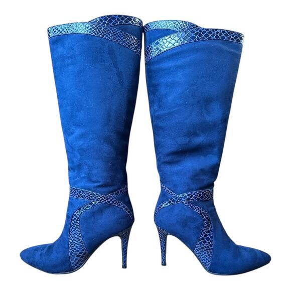 6.5 Monroe & Main royal blue suede knee-high boots with snakeskin trim chic sexy - Picture 10 of 16